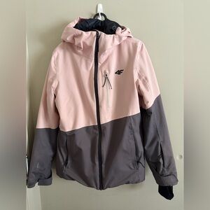 Two-Tone Pink & Gray Ski Jacket with Hood